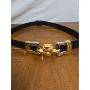 Alexis Kirk Genuine Black Leather Belt  Size S/M Adjustable 32 In Vintage